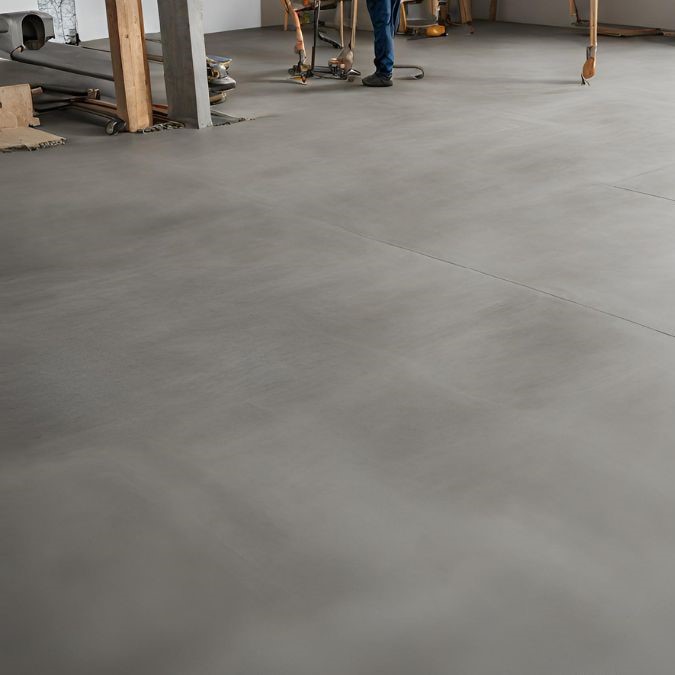 Freshly poured concrete floor for a workshop.