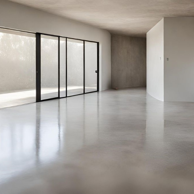 A concrete overlay for a hallway.