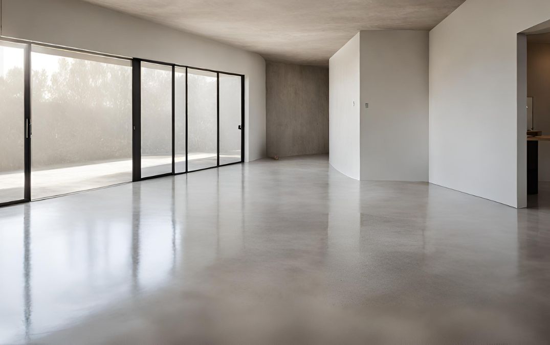 A concrete overlay for a hallway.