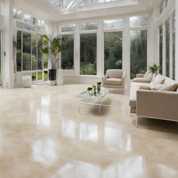 A cream finish on a polished concrete floor for a conservatory in Bristol